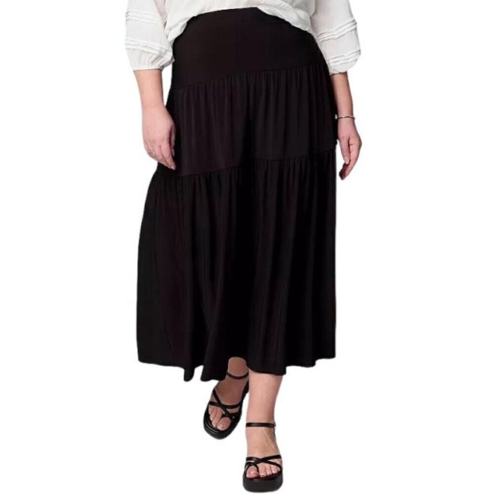 Simply Vera Vera Wang Womens Black Jersey Knit Maxi Skirt Plus Sz 4X New